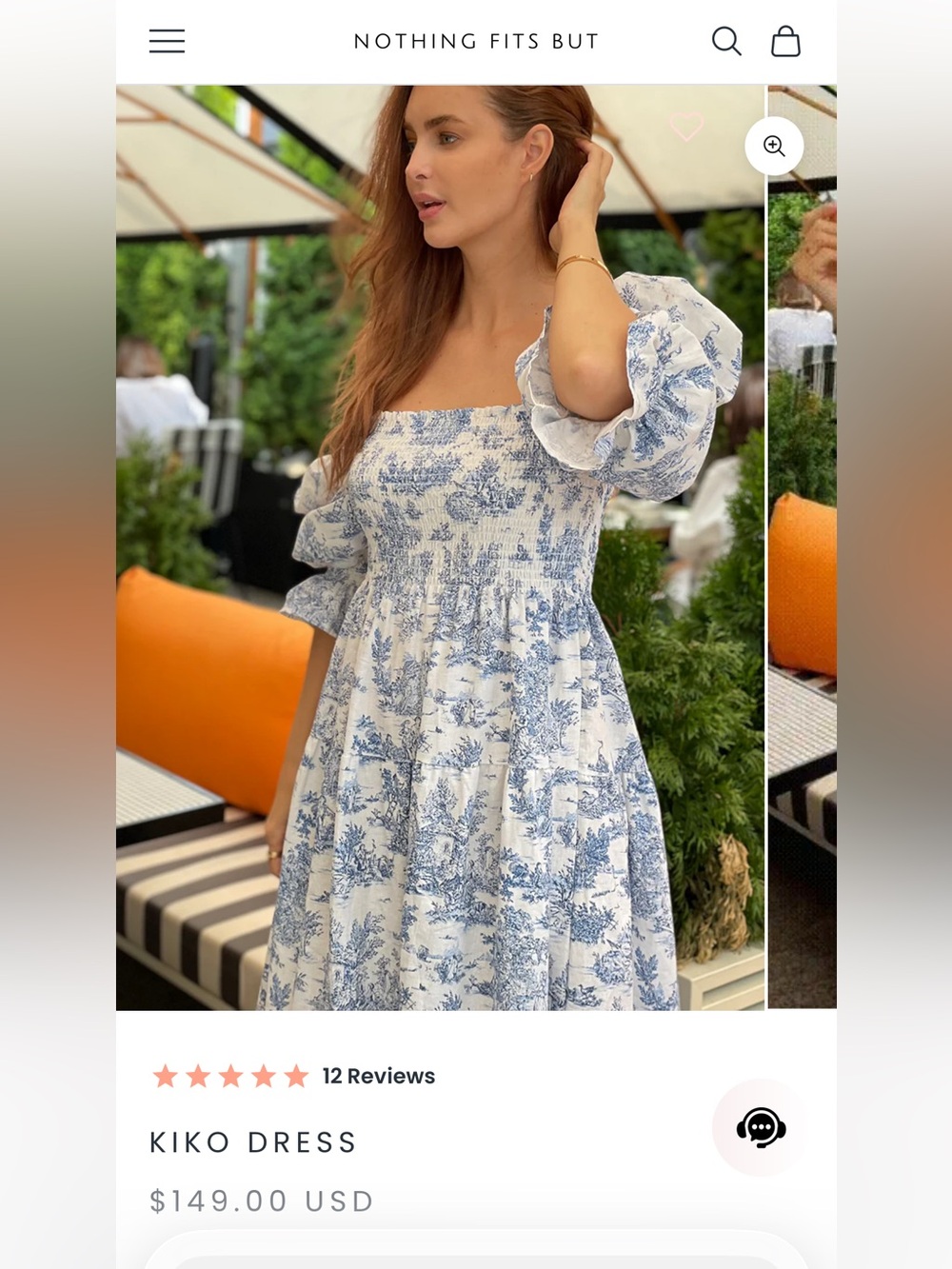 NWT Nothing Fits But Kiko Dress Blue Toile Linen Cotton M/L